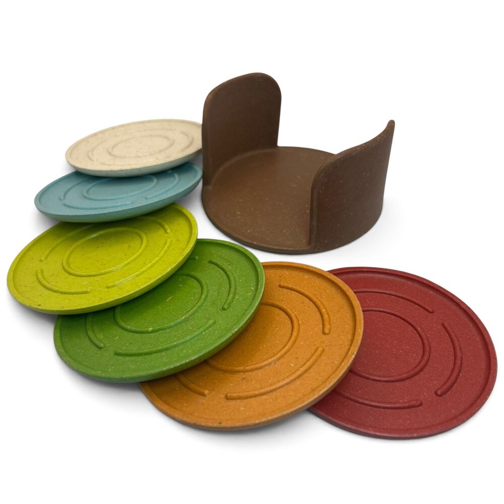 Vintage Y2K Kamenstein Rainbow Coasters Set of 6 Holder Retro Barware Mod Gift